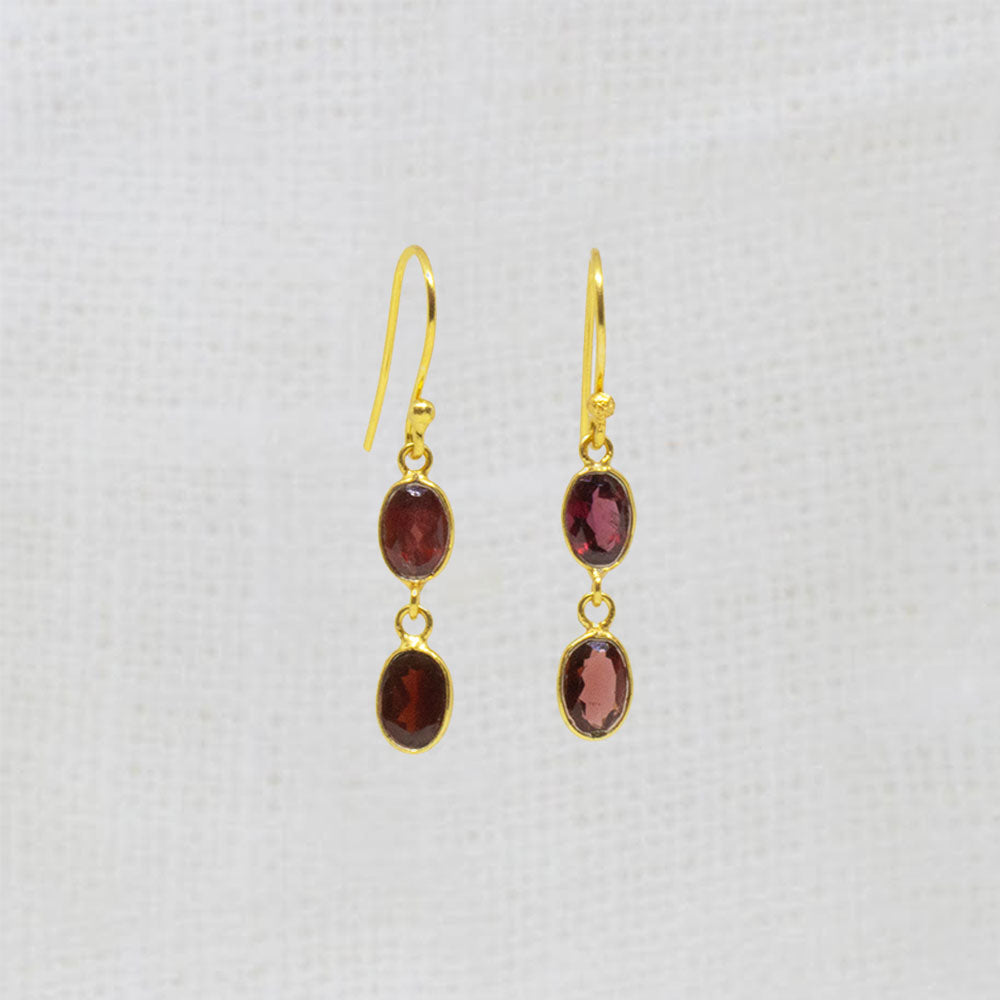 Gold vermeil garnet double drop earrings