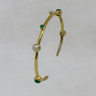 Gold vermeil cuff bangle with round green onyx gemstones and freshwater pearls - Beyond Biasa 