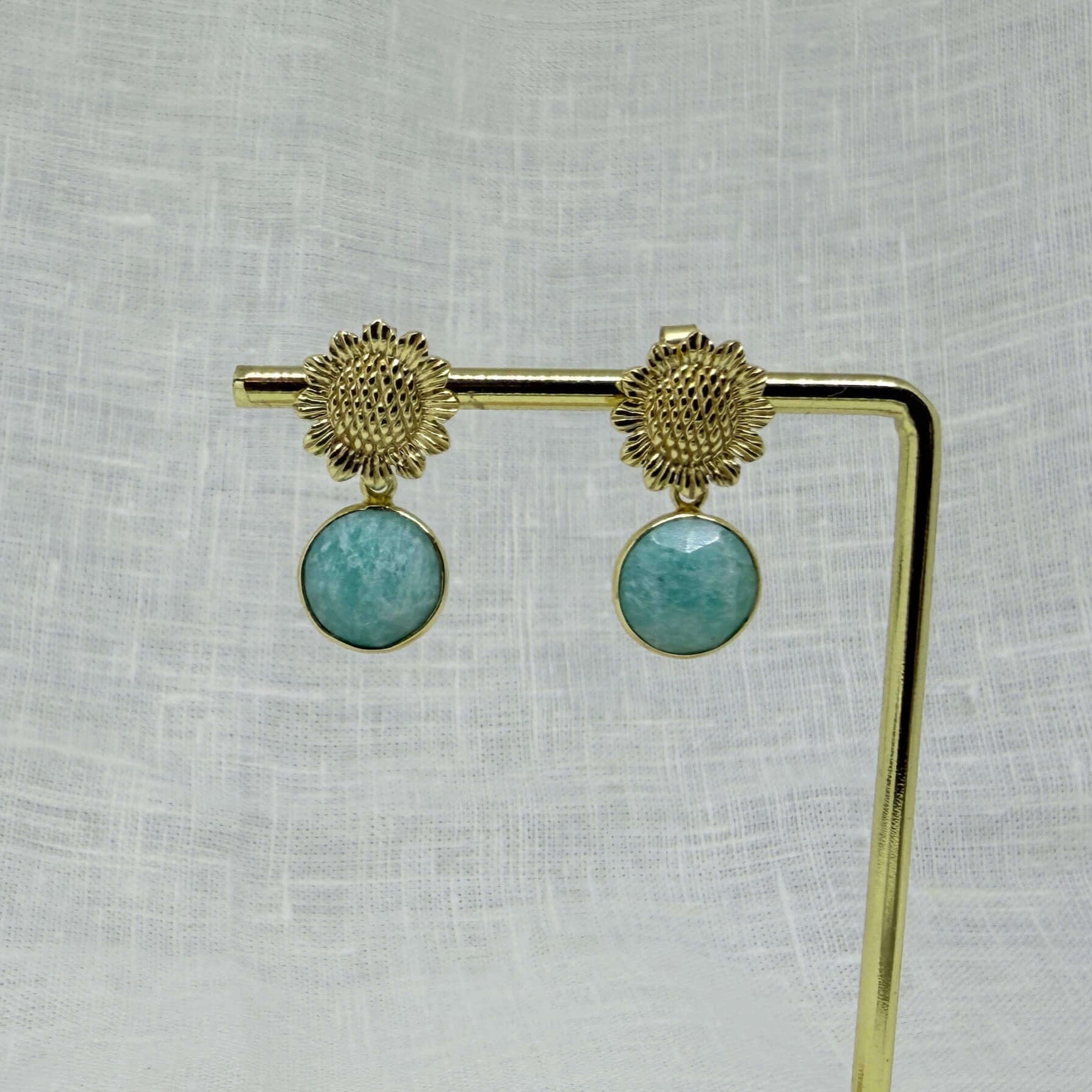 Amazonite and Sunflower gold vermeil earrings - Beyond Biasa 