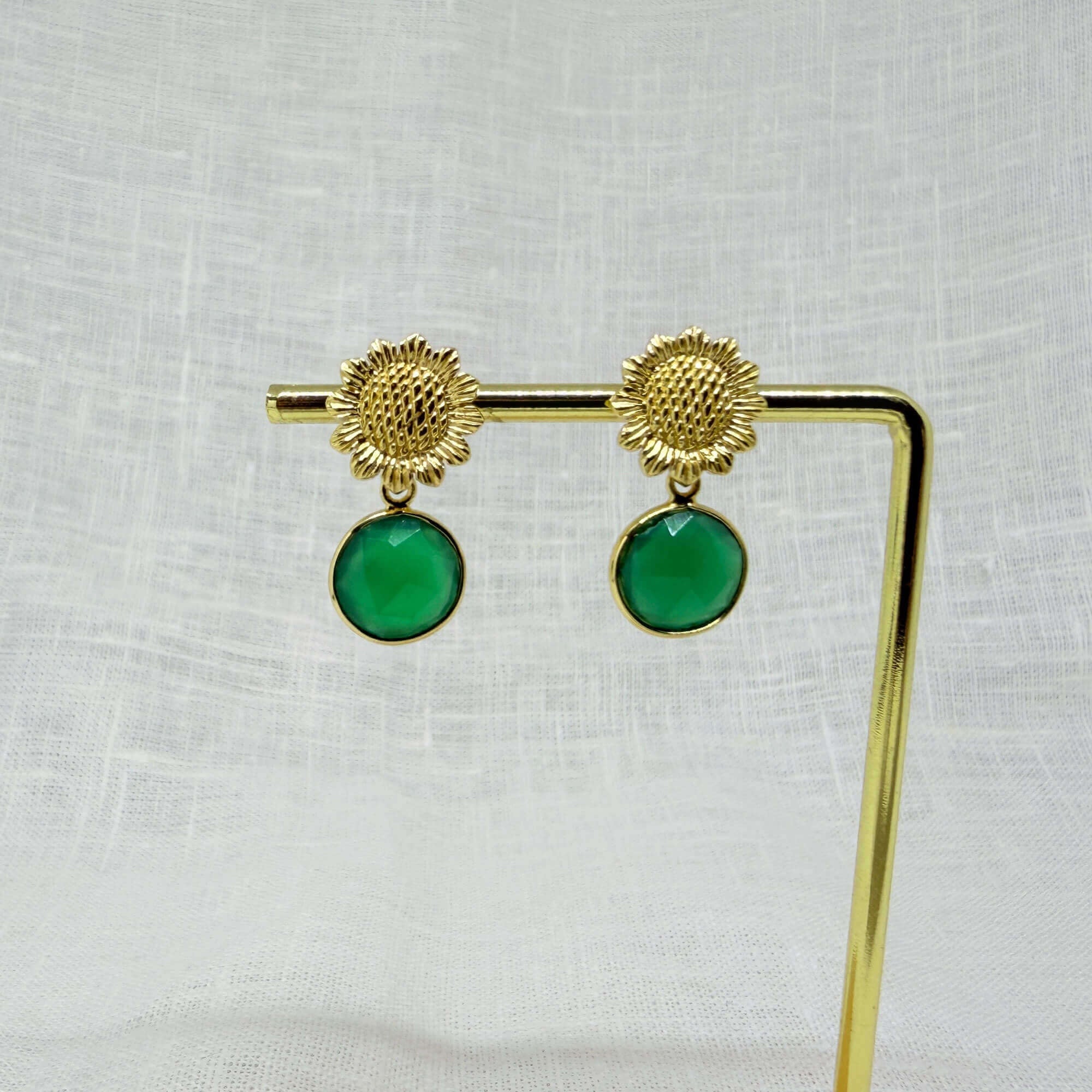 Green onyx and Sunflower gold vermeil earrings - Beyond Biasa 