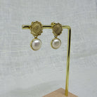 White freshwater pearl and Sunflower gold vermeil earrings - Beyond Biasa 