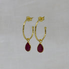 Hammered 18k gold vermeil and gemstone charm hoop earrings in ruby | Beyond Biasa