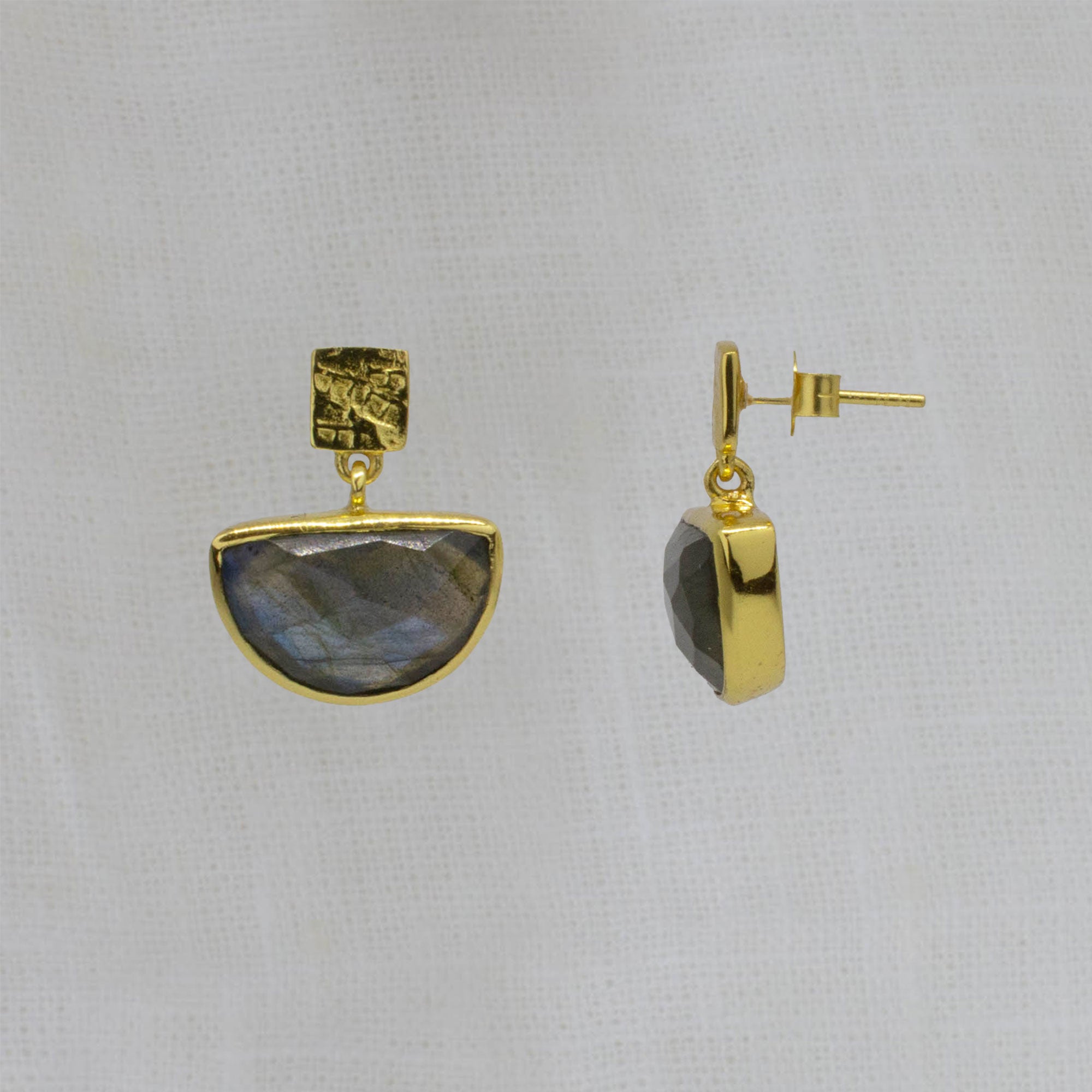 Labradorite Half Moon Stud Earrings Teardrop Gold-plated Sterling Silver Labradorite Half Moon Stud Earrings Teardrop Gold-plated Sterling Silver