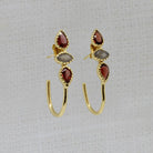 Gemstone and gold vermeil boho elongated hoop earrings - red garnet and labradorite - Beyond Biasa