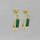 Brushed gold minimalist hoop earrings with rectangle green onyx gemstones - Beyond Biasa