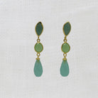 18k gold vermeil dangle earrings with a stud fitting - amazonite, prehnite and aqua chalcedony gemstones | Beyond Biasa