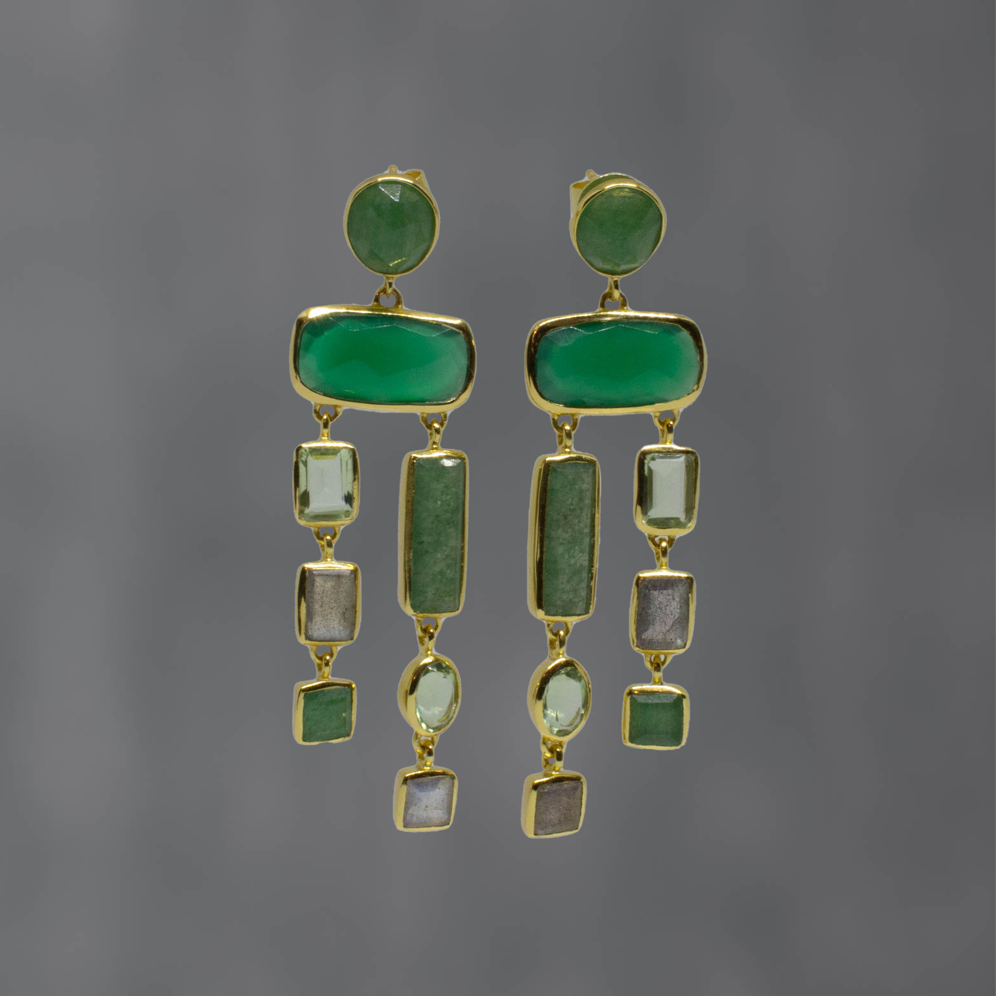 Green Onyx and Aventurine Chandelier Earrings