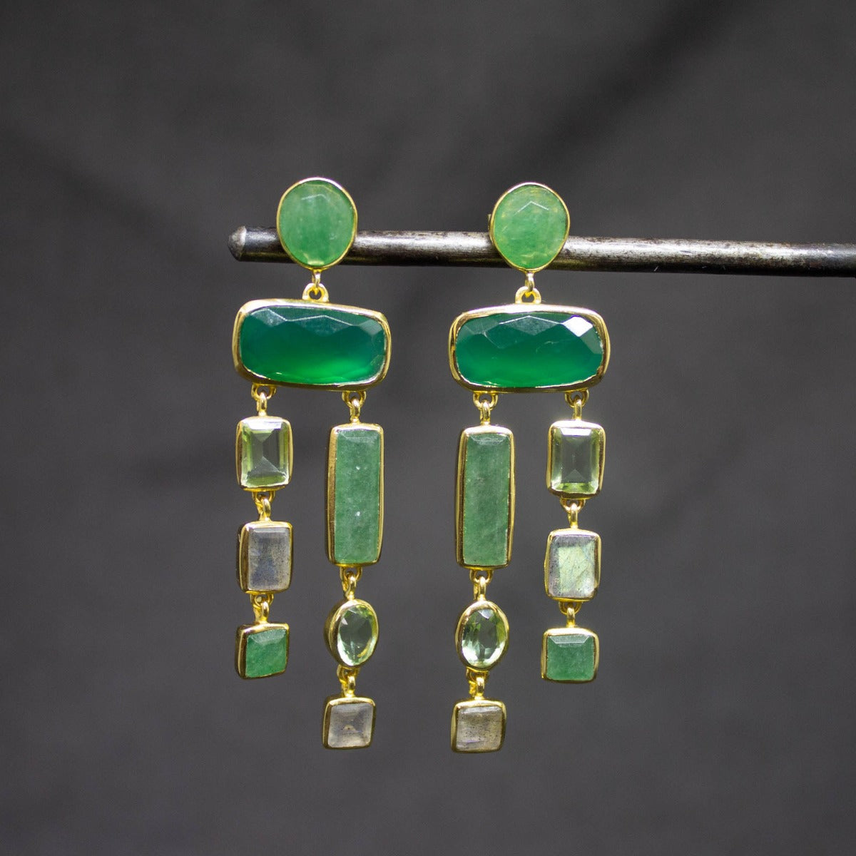 Malachite Gemstone Cluster Earrings.Emerald Green Jade.Peridot.Multi outlet Colors.Bridal.Statement.Chandelier.Dangle.Gold.Silver.Formal.Handmade.