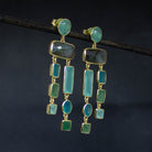 Aqua Chalcedony and Labradorite Chandelier Earrings - Beyond Biasa