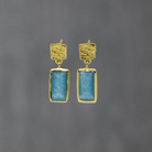 Textured Gold and Gemstone Rectangle Earrings - Beyond Biasa