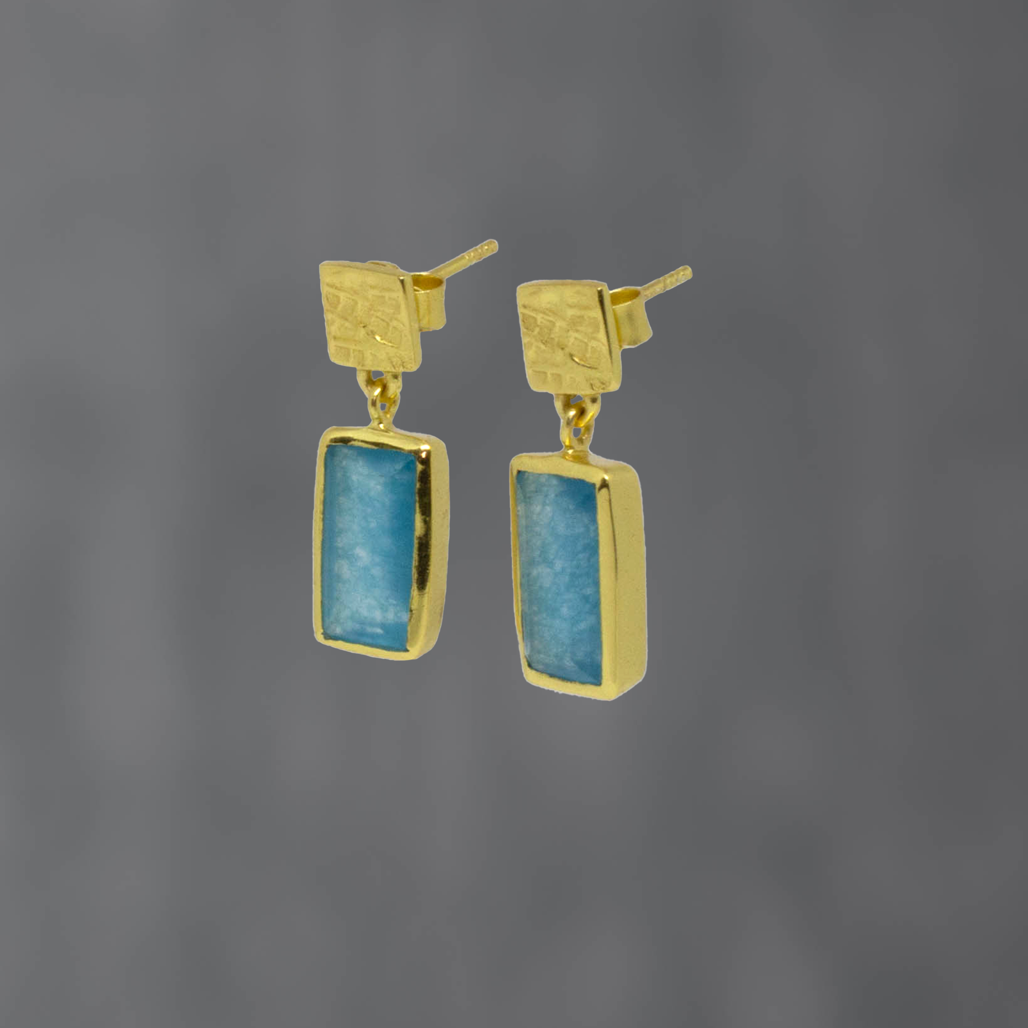 Textured Gold and Gemstone Rectangle Earrings - Beyond Biasa