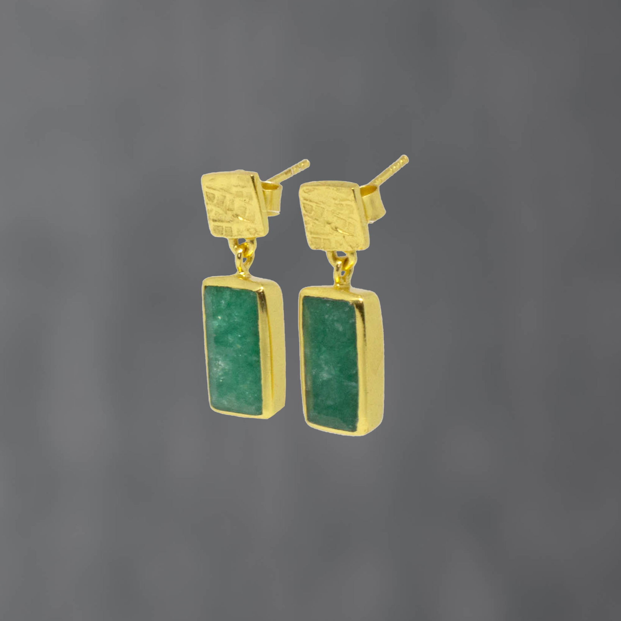 Textured Gold and Gemstone Rectangle Earrings - Beyond Biasa