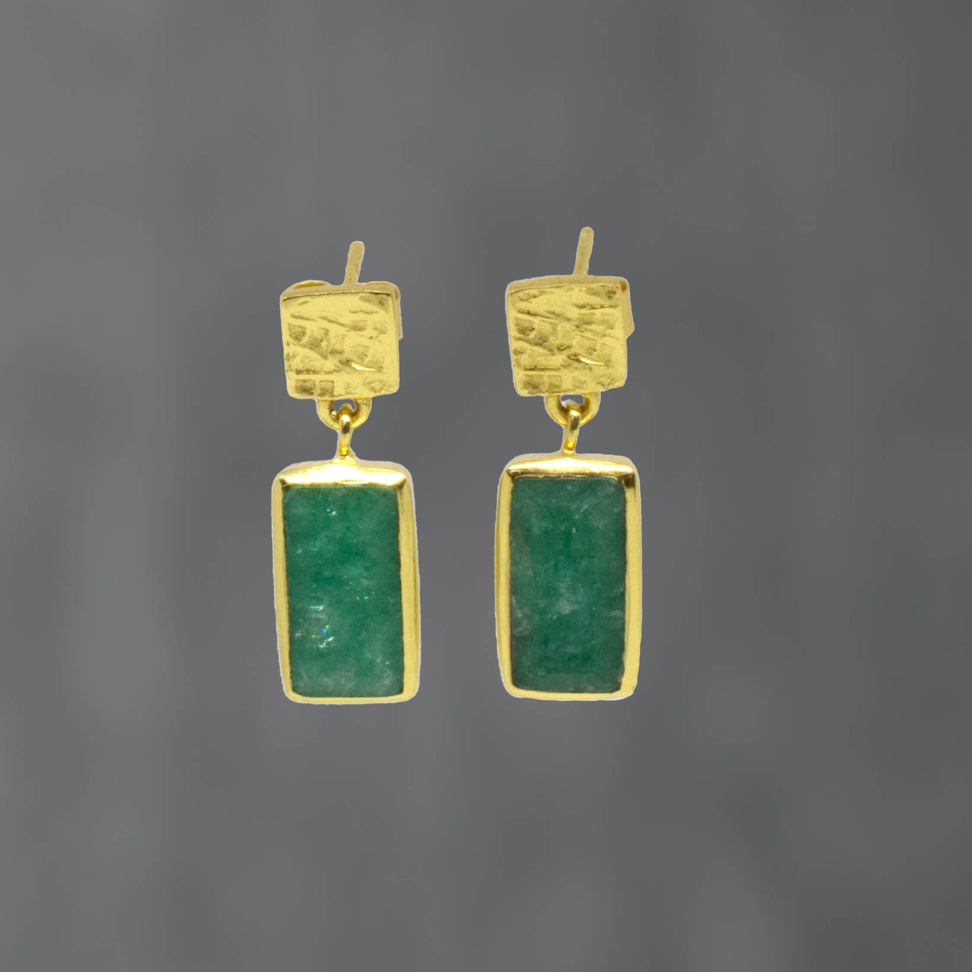 Textured Gold and Gemstone Rectangle Earrings - Beyond Biasa