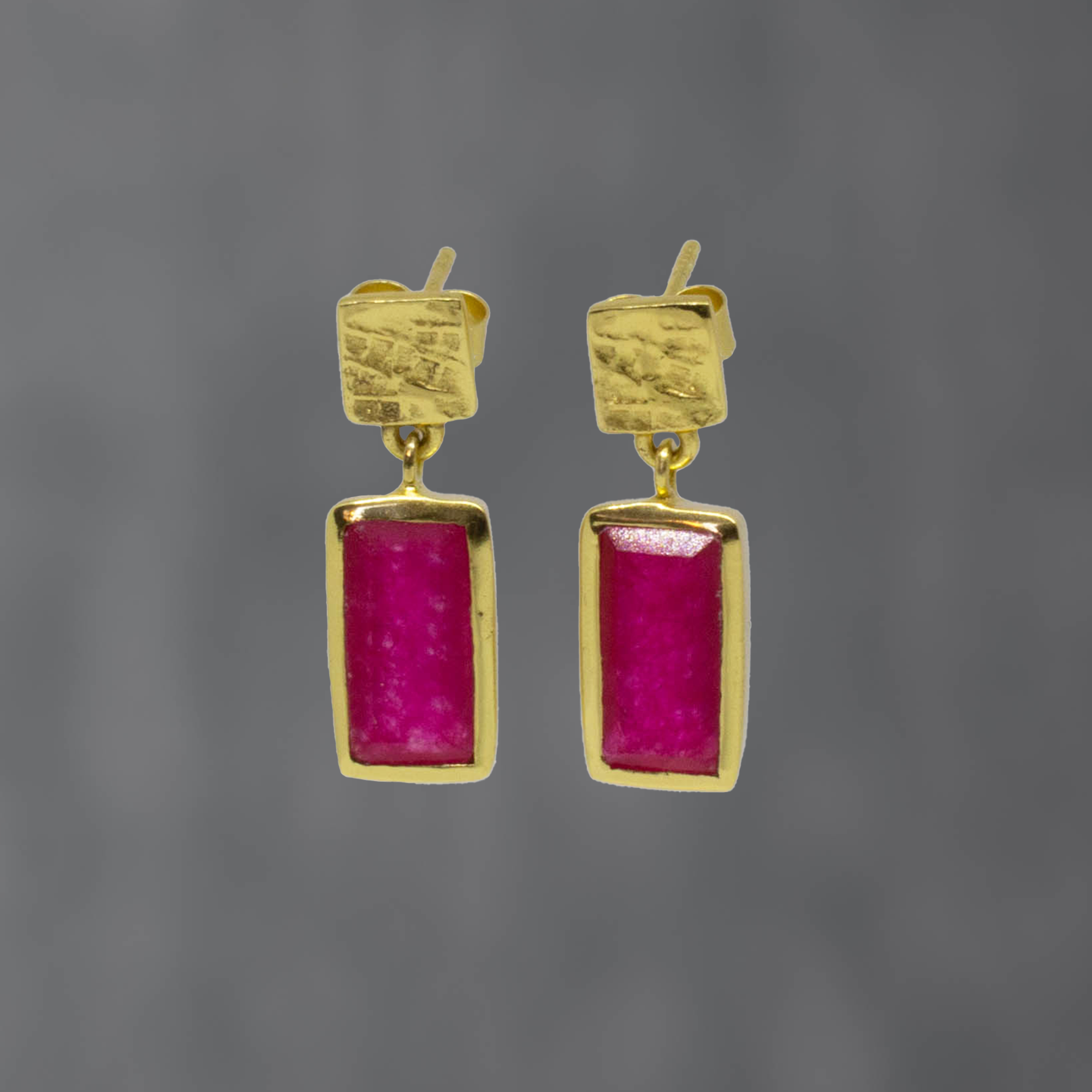 Textured Gold and Gemstone Rectangle Earrings - Beyond Biasa