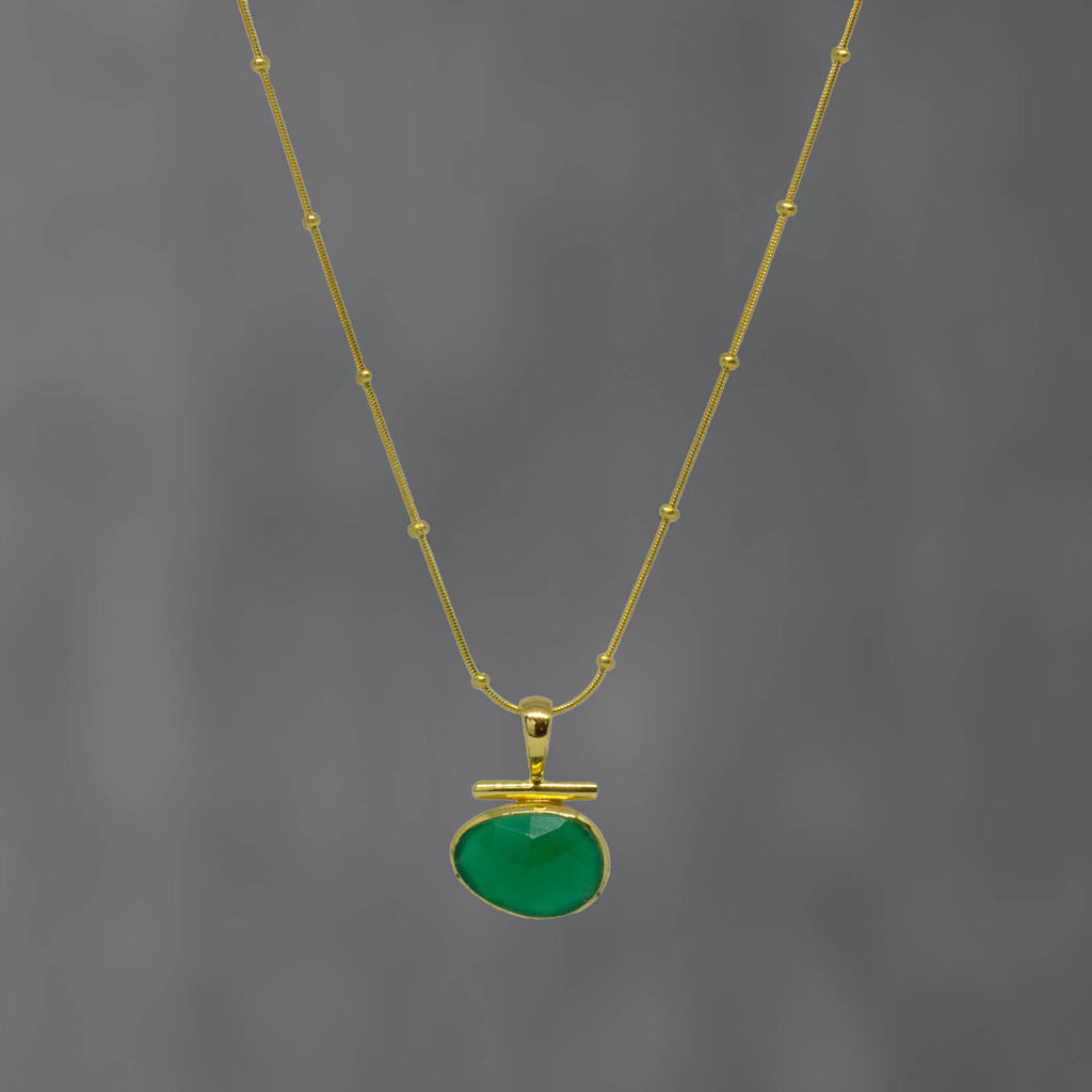 Gemstone and Gold Bar Pendant Necklace - Beyond Biasa