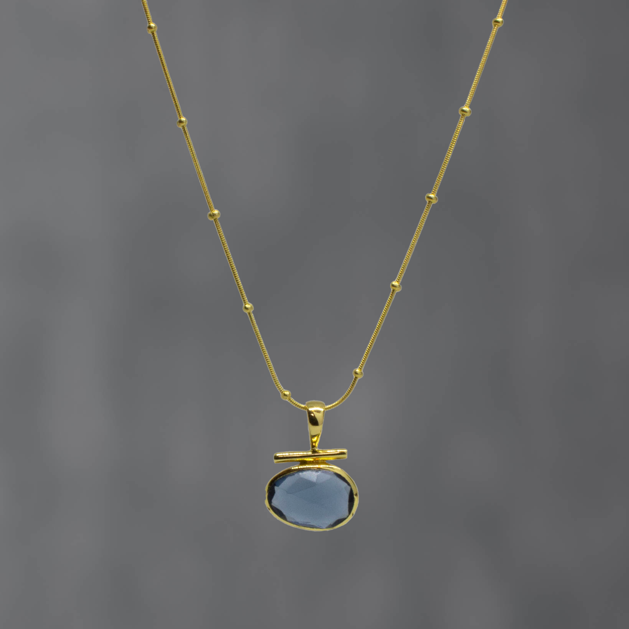 Gemstone and Gold Bar Pendant Necklace - Beyond Biasa