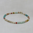 Turquoise, Amazonite and Coral Mixed Metals Bracelet with sterling silver, copper and brass beads - Beyond Biasa