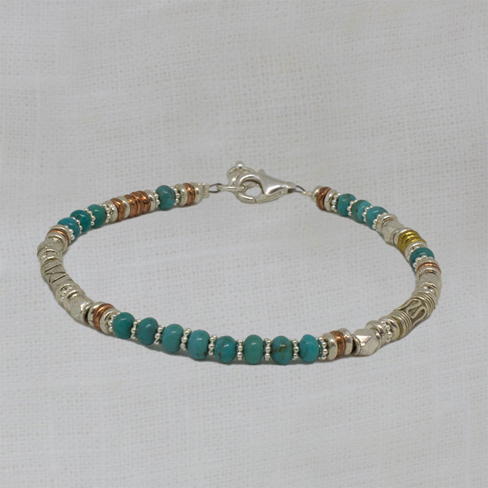 Handmade Natural Stone White Turquoise Jasper Bracelet online with Silver Czech Crystal Beads and Magnetic Clasp