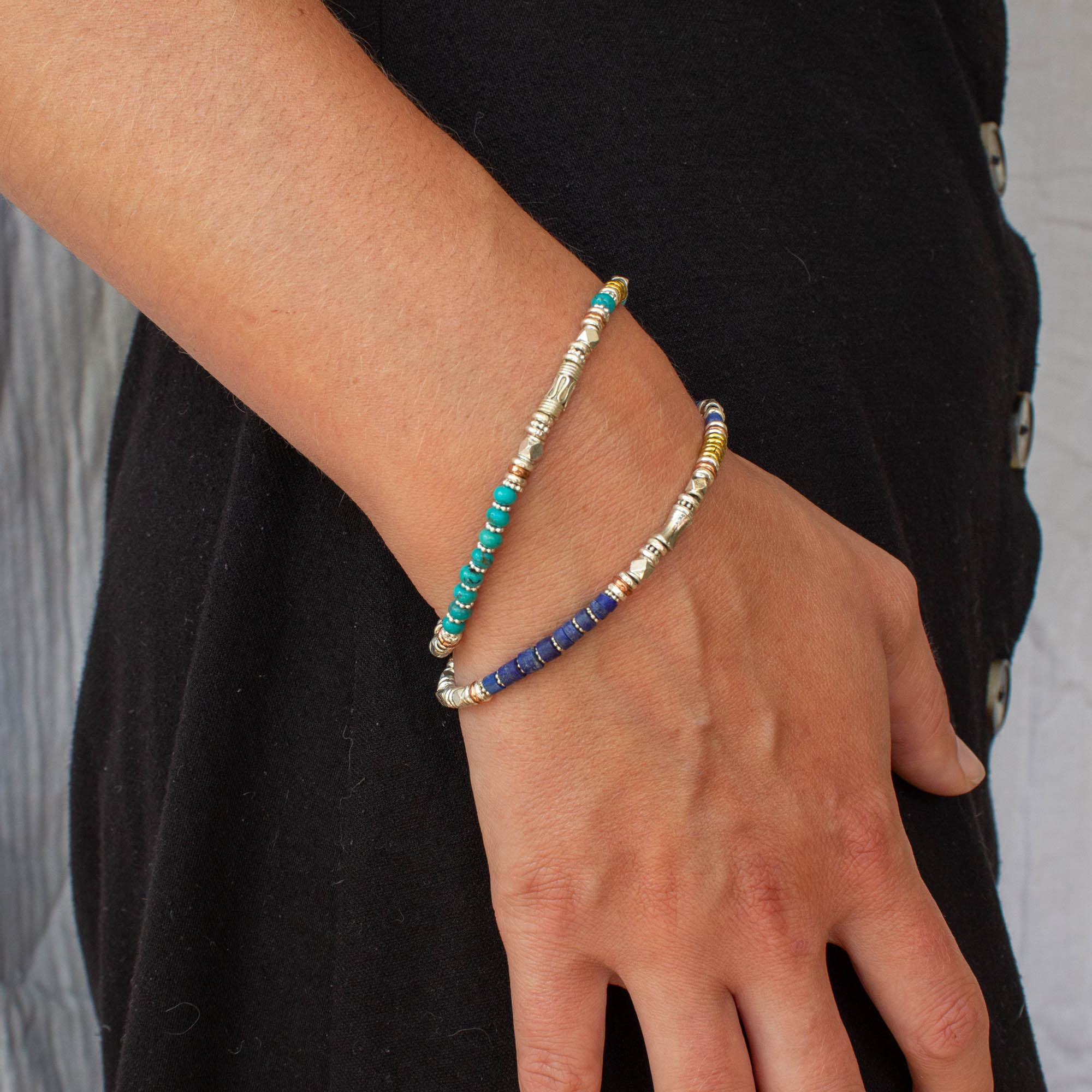 Lapis Lazuli and Mixed Metals Bracelet - Beyond Biasa