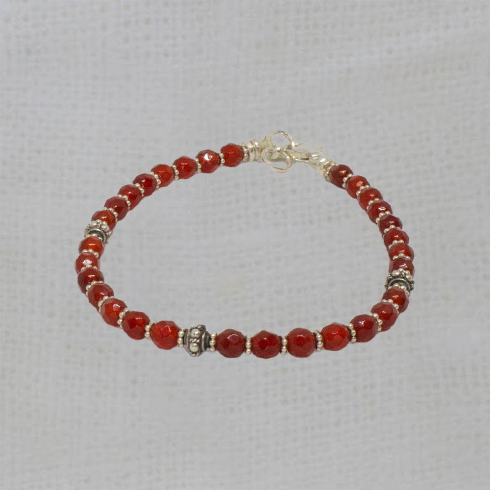 Carnelian Gemstone and Silver Beaded Stacking Bracelet - Beyond Biasa