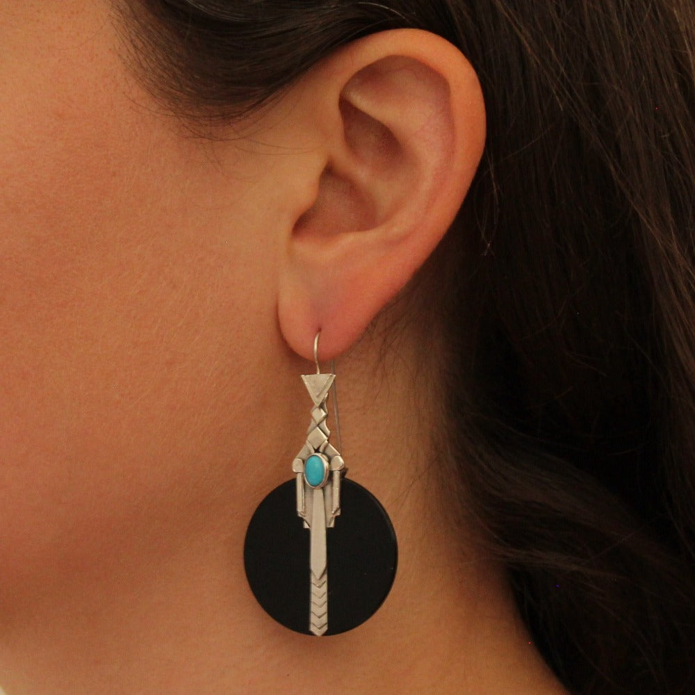 Black Onyx and Turquoise Art Deco Earrings - Beyond Biasa