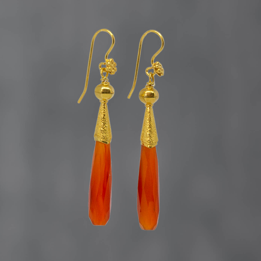 Carnelian and Granulation Drop Earrings - Beyond Biasa