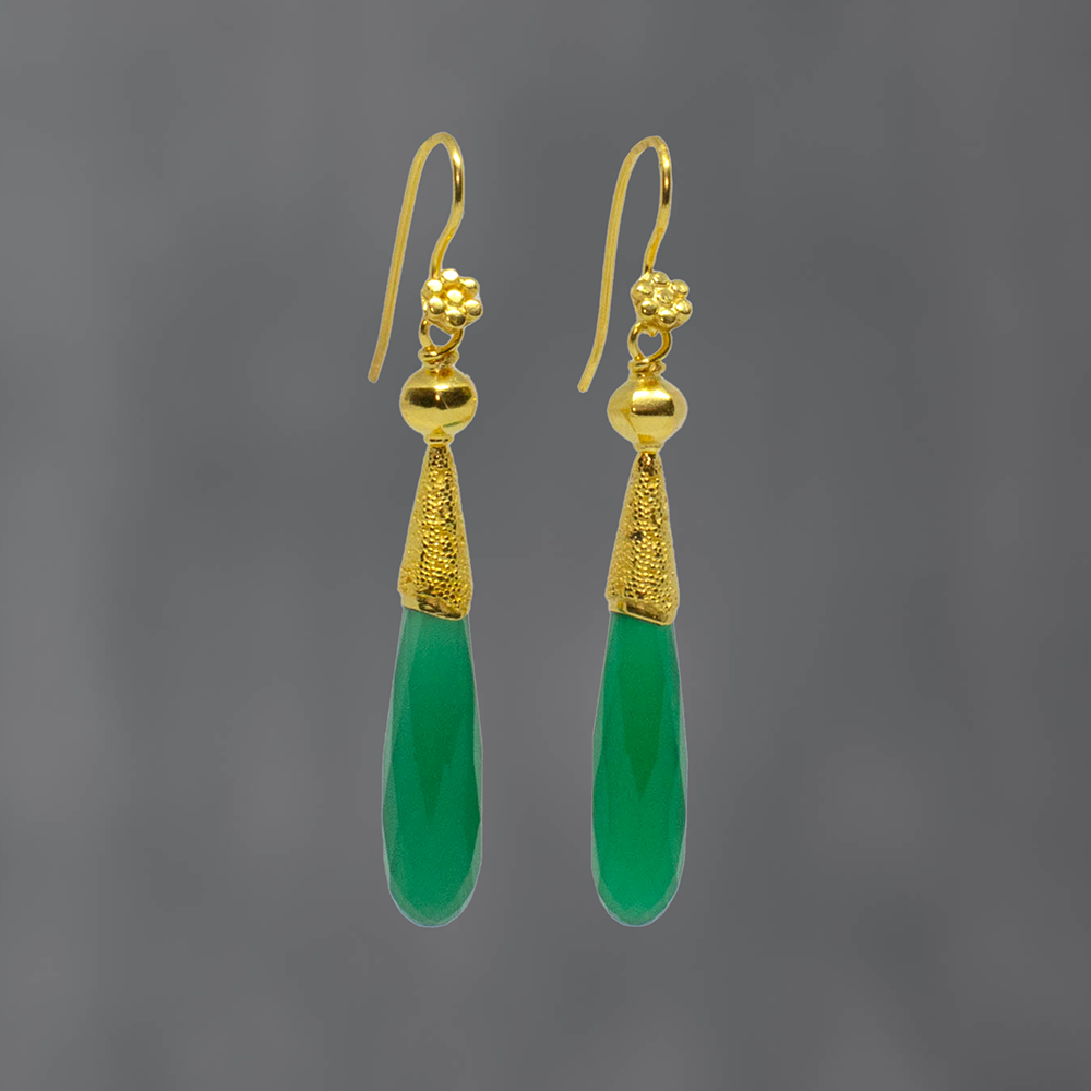 Green Onyx and Gold Granulation Earrings - Beyond Biasa