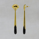 Black Onyx and Gold Vermeil Art Deco Style Long Earrings with a Curved Stud Fitting and Long Drop