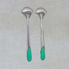 Long statement earrings in 18k gold vermeil with a curved stud and long drop with faceted chrysoprase gemstone