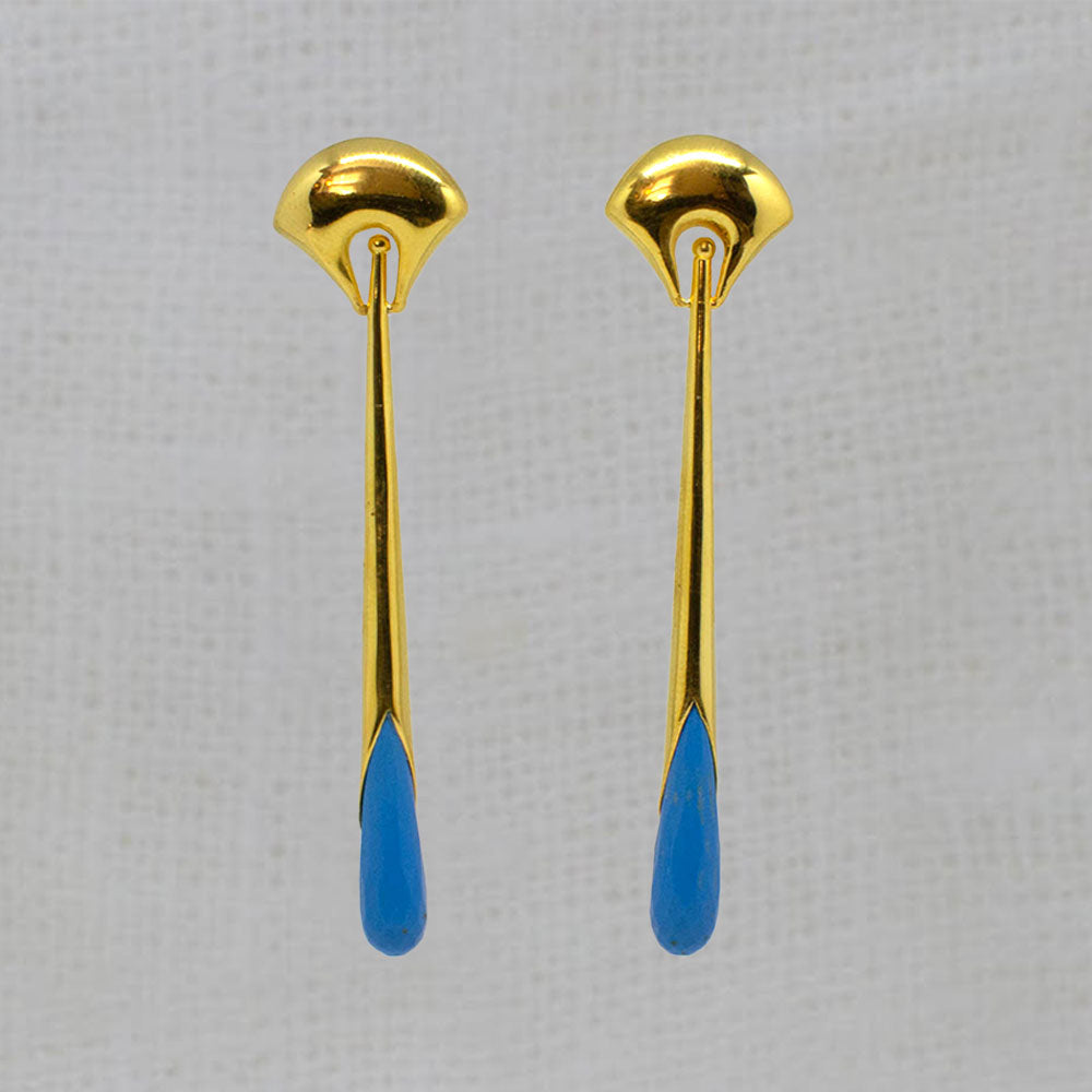 Turquoise and Gold Vermeil Art Deco Style Long Earrings with a Curved Stud Fitting and Long Drop