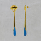 Lapis Lazuli and Gold Vermeil Art Deco Style Long Earrings with a Curved Stud Fitting and Long Drop