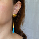 Lapis Lazuli and Gold Vermeil Art Deco Style Long Earrings with a Curved Stud Fitting and Long Drop