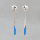 Turquoise and Sterling Silver Art Deco Style Long Earrings with a Curved Stud Fitting and Long Drop