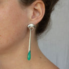 Long statement earrings in 18k gold vermeil with a curved stud and long drop with faceted chrysoprase gemstone