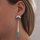 Sterling Silver and Turquoise Art Deco Style Long Earrings with a Curved Stud Fitting and Long Drop