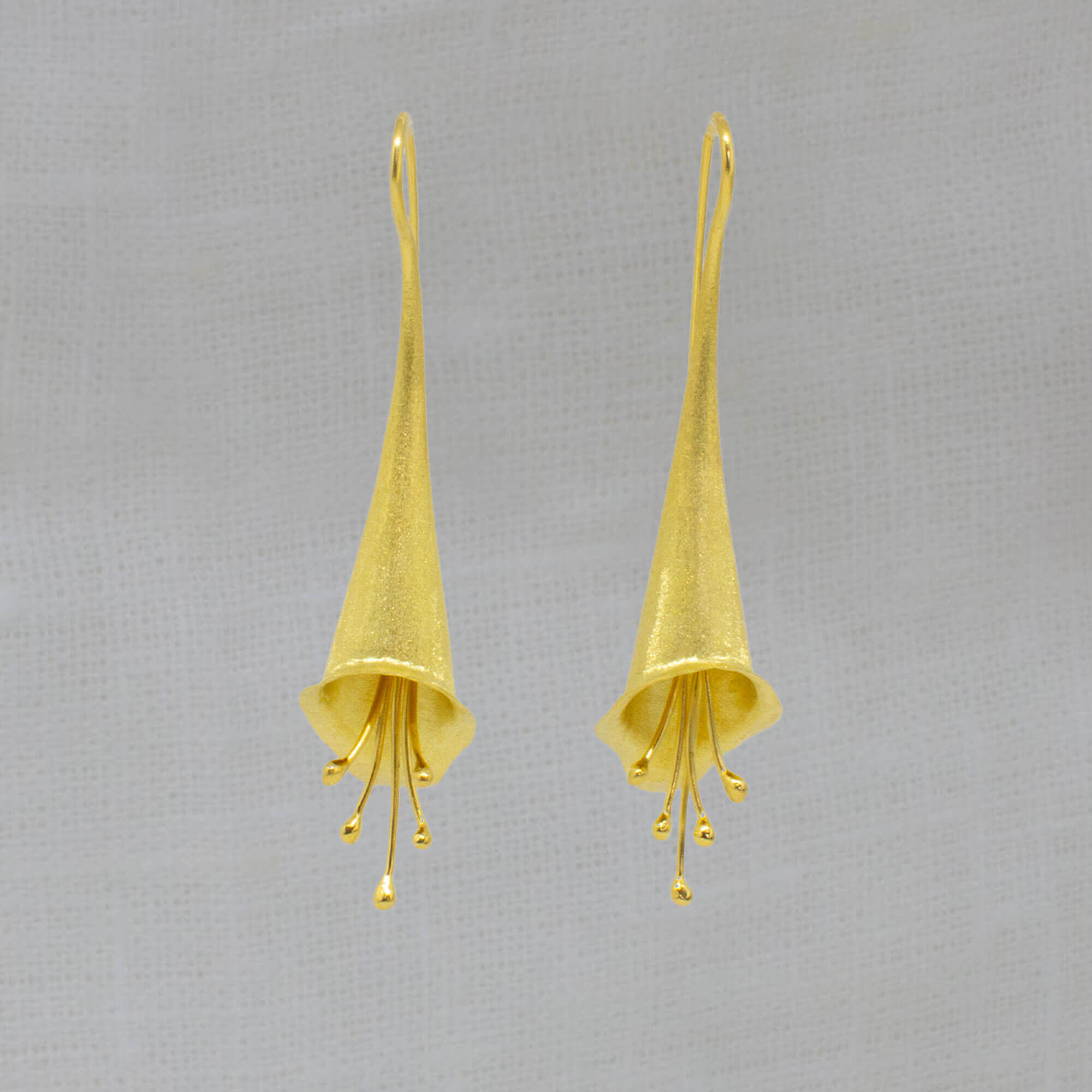 Brushed 18k Gold Vermeil Flower Flute Statement Earrings - Beyond Biasa