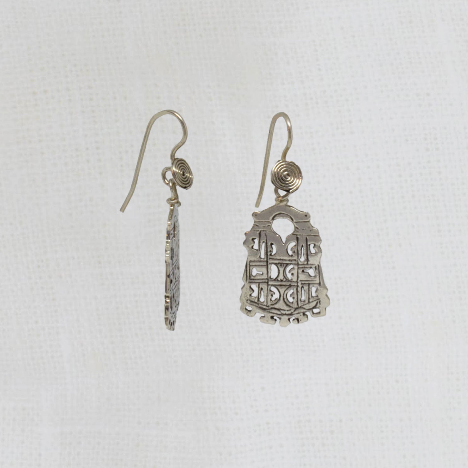 Small sterling silver geometric Tuareg inspired ethnic drop earrings - Beyond Biasa 