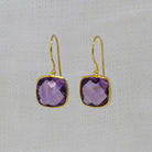 Amethyst and Gold Square Drop Hook Earrings - Beyond Biasa