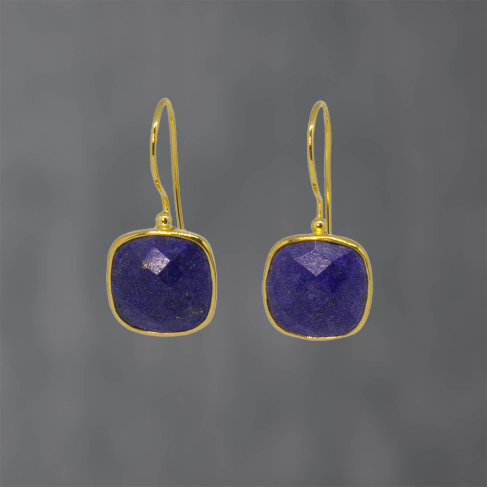 Lapis Lazuli Square Gemstone Hook Earrings in 18k Gold Vermeil - Beyond Biasa