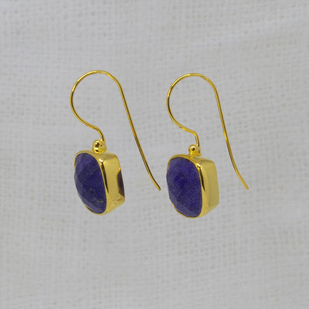 Lapis Lazuli Square Gemstone Hook Earrings in 18k Gold Vermeil - Beyond Biasa