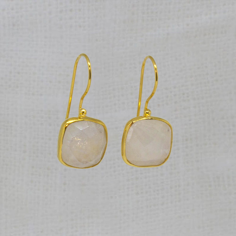 Handmade Sterling Silver Rainbow Moonstone Marquise Drop Earrings - 29mm X 7mm