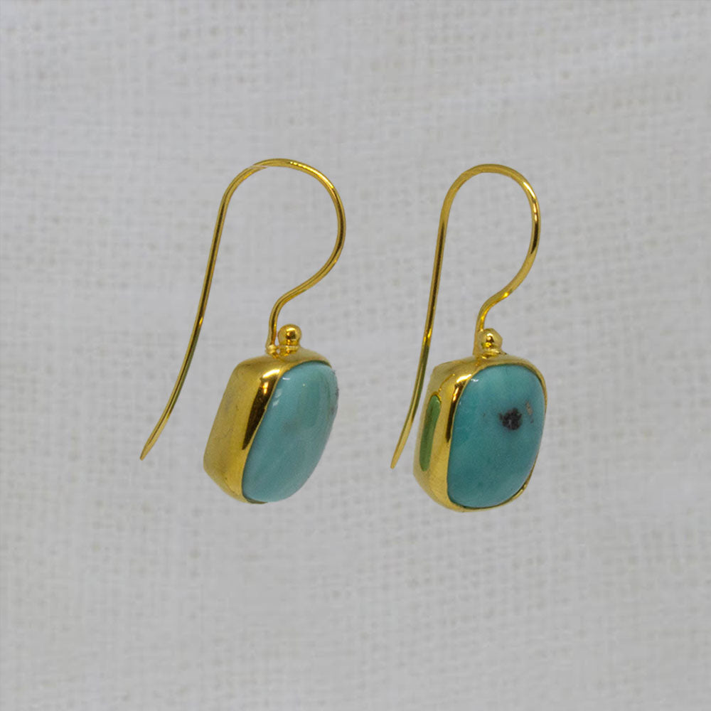 Square natural turquoise cabochon gemstone earrings in 18k gold vermeil - Beyond Biasa Jewellery