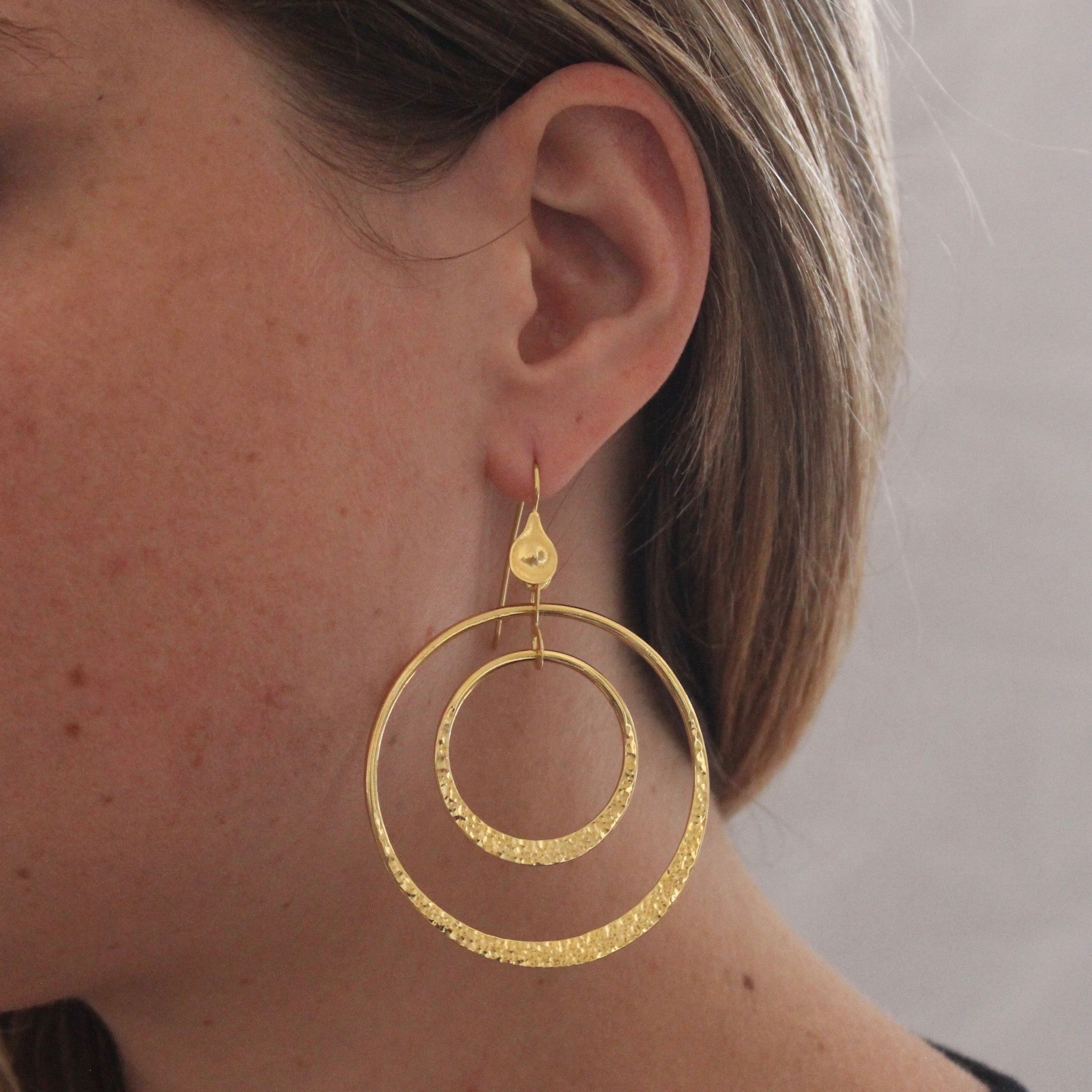 Hammered Double Open Circle Large Statement Earrings Beyond Biasa