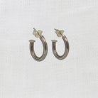 Oxidised Silver Ridged Hoop Earrings with Stud Fitting | Beyond Biasa