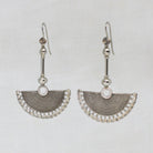 Large sterling silver fan shaped drop earrings with oxidised wirework detail and a hook fitting - Beyond Biasa 