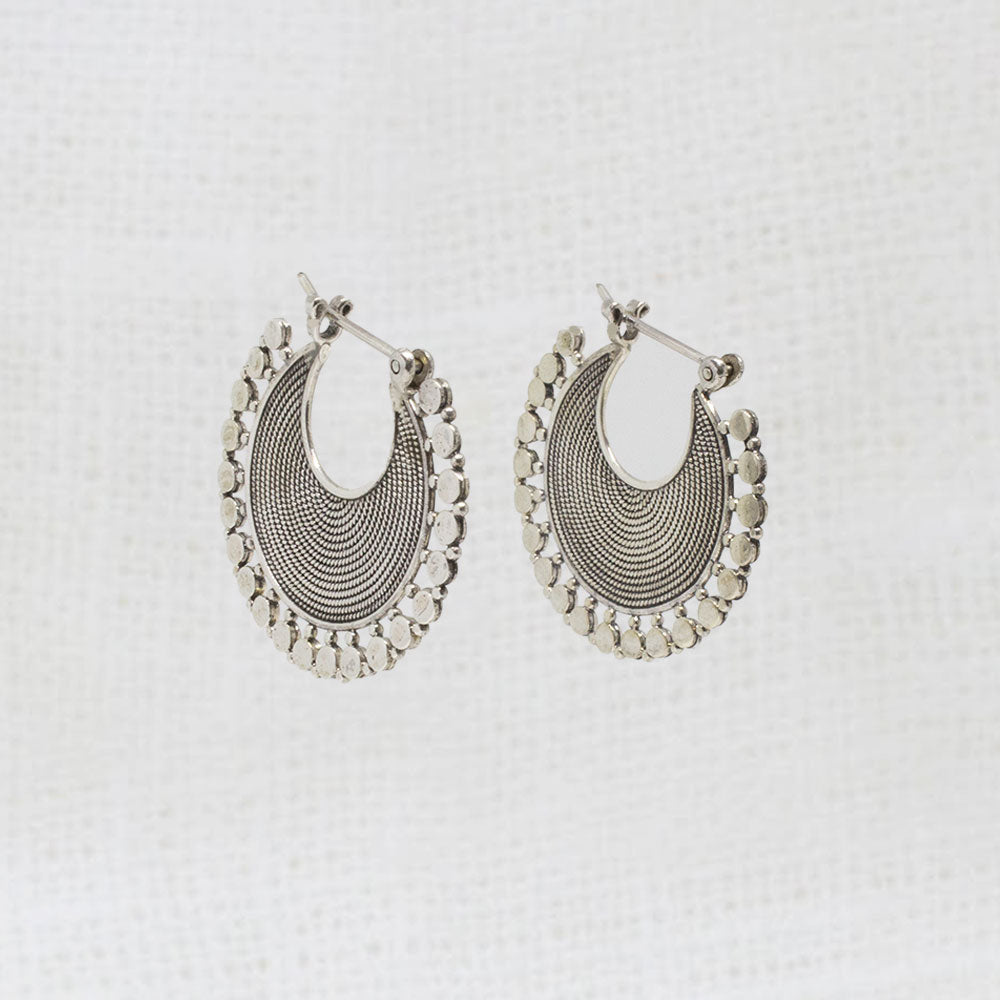 Oxidised Sterling Silver Wirework Flat Hoop Earrings | Beyond Biasa