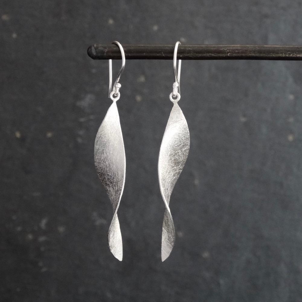 Brushed Silver Long Twist Earrings - Beyond Biasa