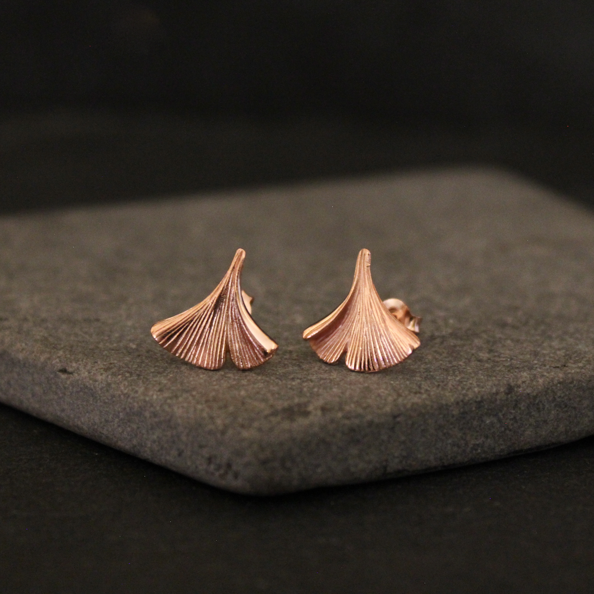 Rose gold ginkgo leaf stud earrings