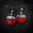 Red Bamboo Coral and Sterling Silver Geometric Drop Earrings - Beyond Biasa