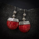 Red Bamboo Coral and Sterling Silver Geometric Drop Earrings - Beyond Biasa
